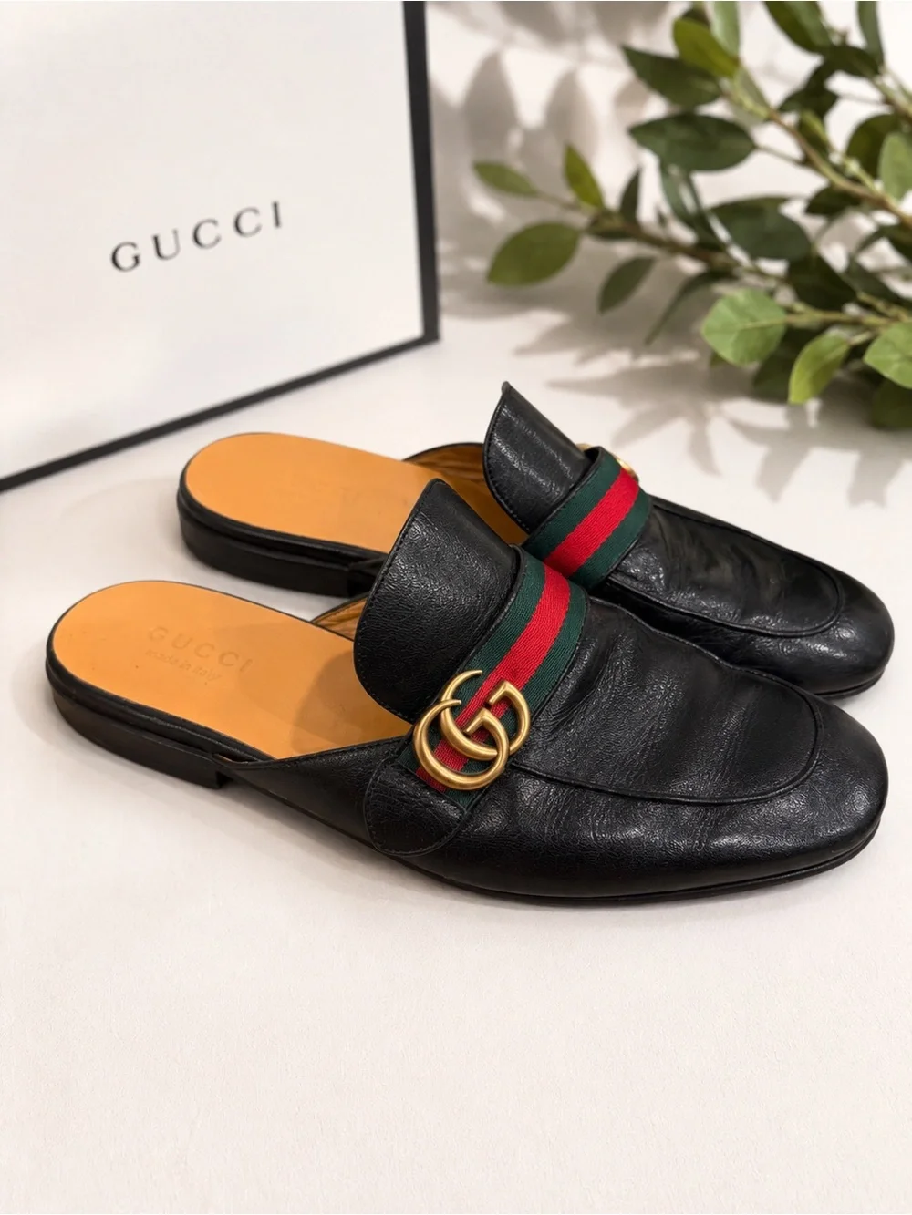 Gucci Princetown Horsebit Leather Mule Slides Black Men’s Size 10 Stripe Italy